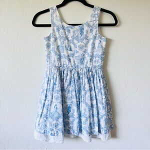 Beauty and the Beast Toile Storybook Dress in Blue & White, Size Medium (7/8)